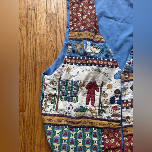 Handcrafted Quilted Patchwork Vest in Blue and Multicolor - Picture 2 of 6